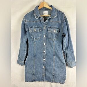 LE LIS Utility Denim Mini Dress Medium Blue Button Front‎ Casual Street Style
